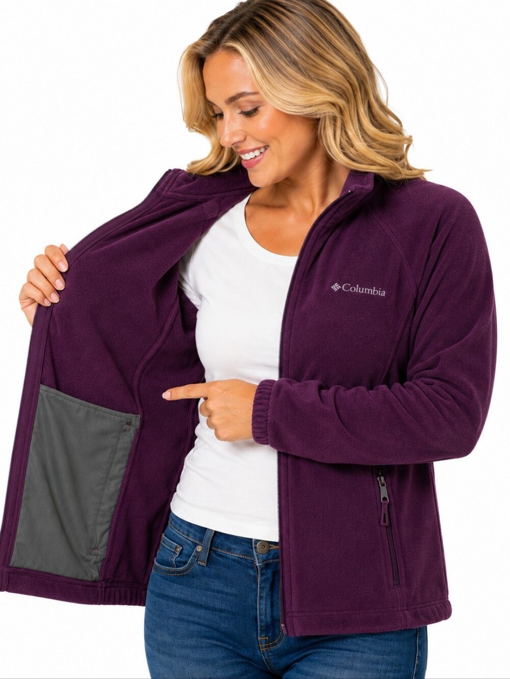 Columbia Sportswear Women’s M Plum Fleece Full Zip 4 Pocket Jacket NWOT - Picture 8 of 14